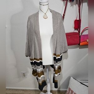 Old Navy Women's Striped Poncho Sweater Taupe Size M/Lg  EUC
